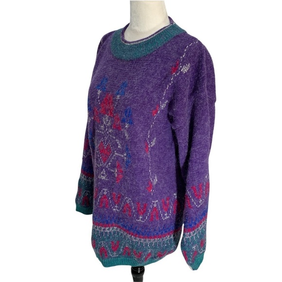Vintage Y2K Chunky Sweater by Weekend Edition Purple Aztec Inspired Print - Picture 4 of 8